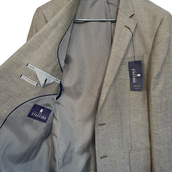 NWT Stafford Men’s Taupe Herringbone Slim Fit Sports Coat Blazer Size 40L - Picture 6 of 12